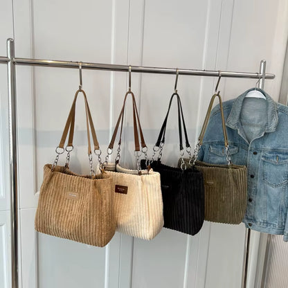 Women'S Corduroy Single Shoulder Handbag Cotton Shopping Bag Women'S Commuter Handbag, Suitable for Women'S Daily Travel Use-Ll